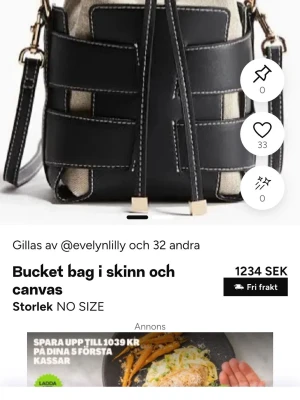 Bucket bag i svart skinn och canvas/SÖKER!!!  - söker denna väska från H&M pris är 300/ o neråt 