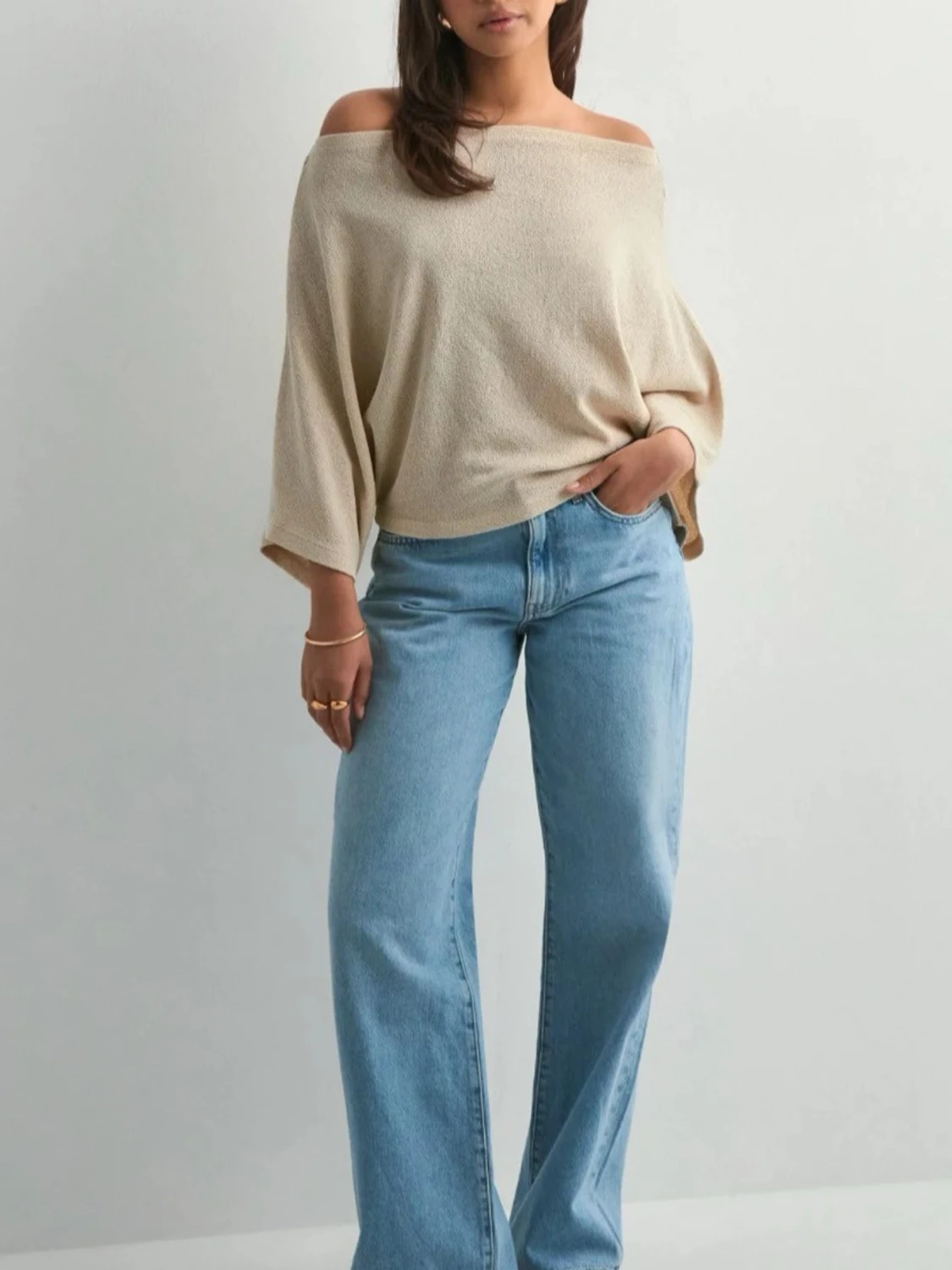 Beige stickad poncho-tröja - 2