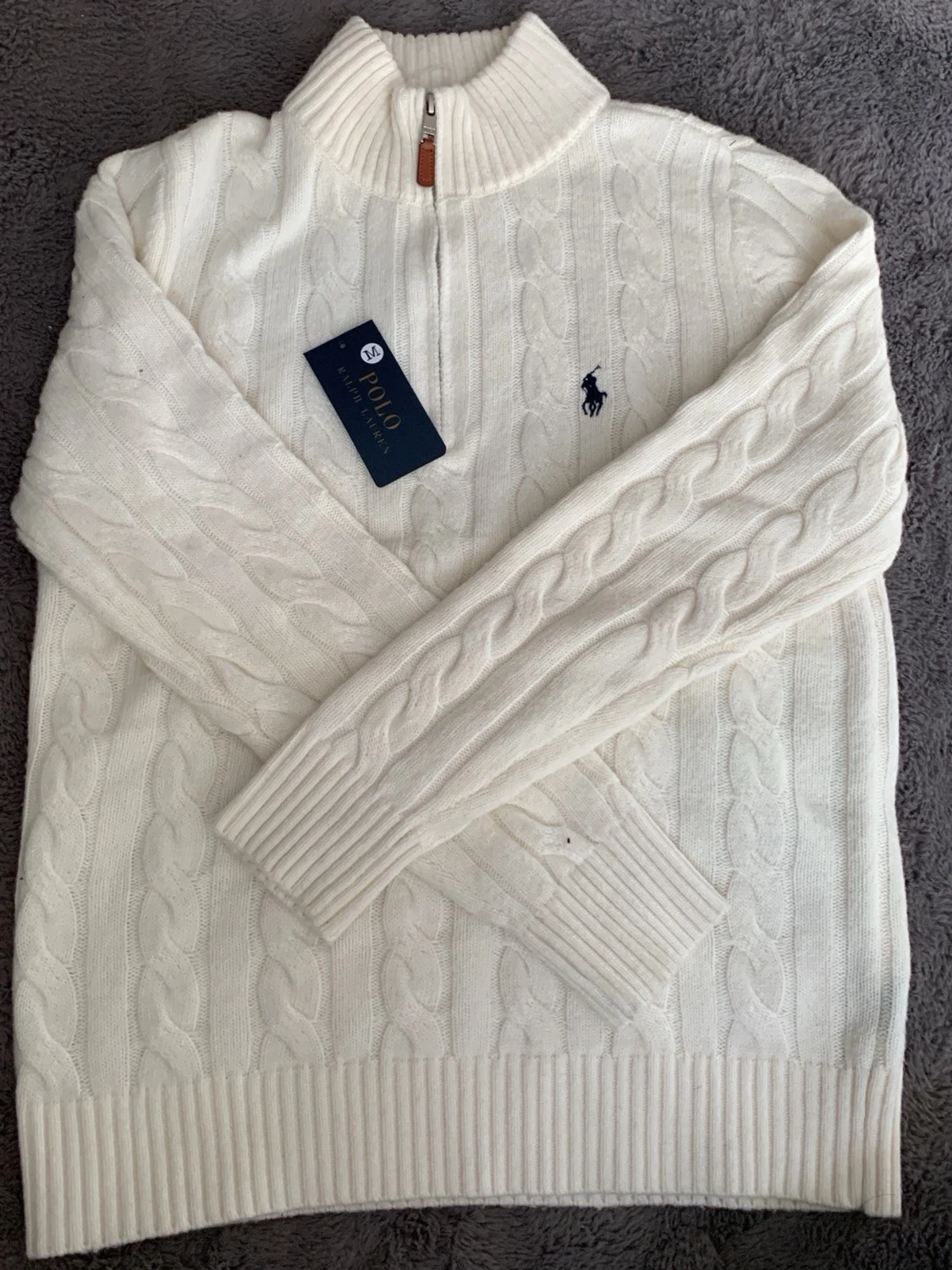 Vit kabelstickad tröja Polo Ralph Lauren