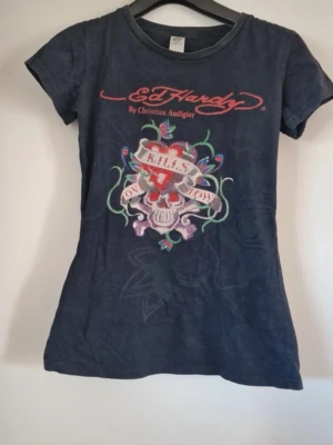 Svart Ed Hardy t-shirt med tryck - Säljer en svart t-shirt från Ed Hardy med färgglatt tryck
