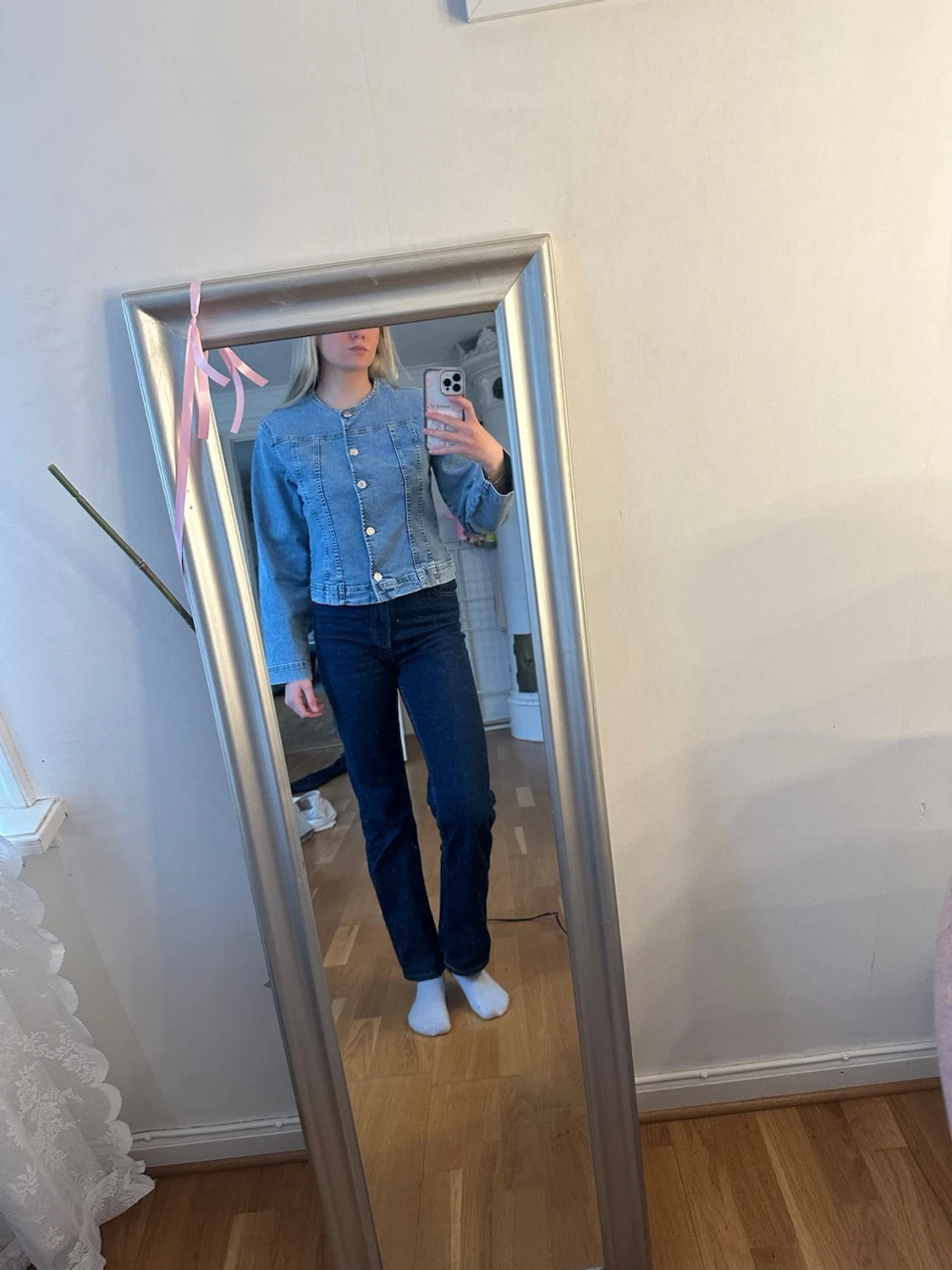 Ljusblå cropped jeansjacka