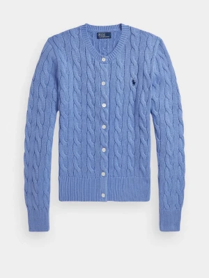 Blå Ralph Lauren kofta!💙 - Kabelstickad blå kofta från Polo Ralph Lauren med rund halsringning och vita knappar framtill. Klassisk broderad logga på bröstet. Långa ärmar och ribbade muddar vid ärmslut och nederkant. Perfekt för lager på lager och snygg till jeans. Köpte för ca 2000kr