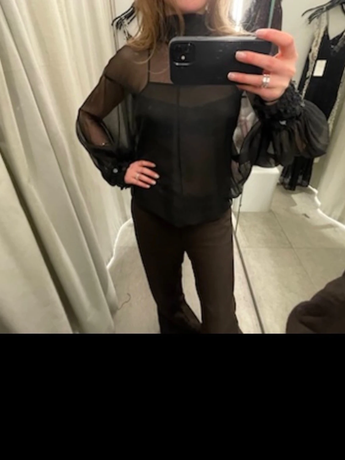 Svart transparent blus med polokrage - 2