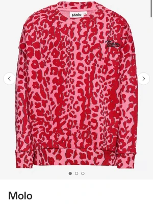 Rosa leopardmönstrad hoodie från Molo - Cool hoodie från Molo i rosa och rött leopardmönster. Tröjan har rund halsringning, långa ärmar och broderad text 'Team' på bröstet. Tillverkad i mjukt bomullsmaterial som är skönt att ha på sig. Perfekt för dig som gillar att sticka ut med färg och mönster. Den är i storlek 122 och nypris är 495,99kr