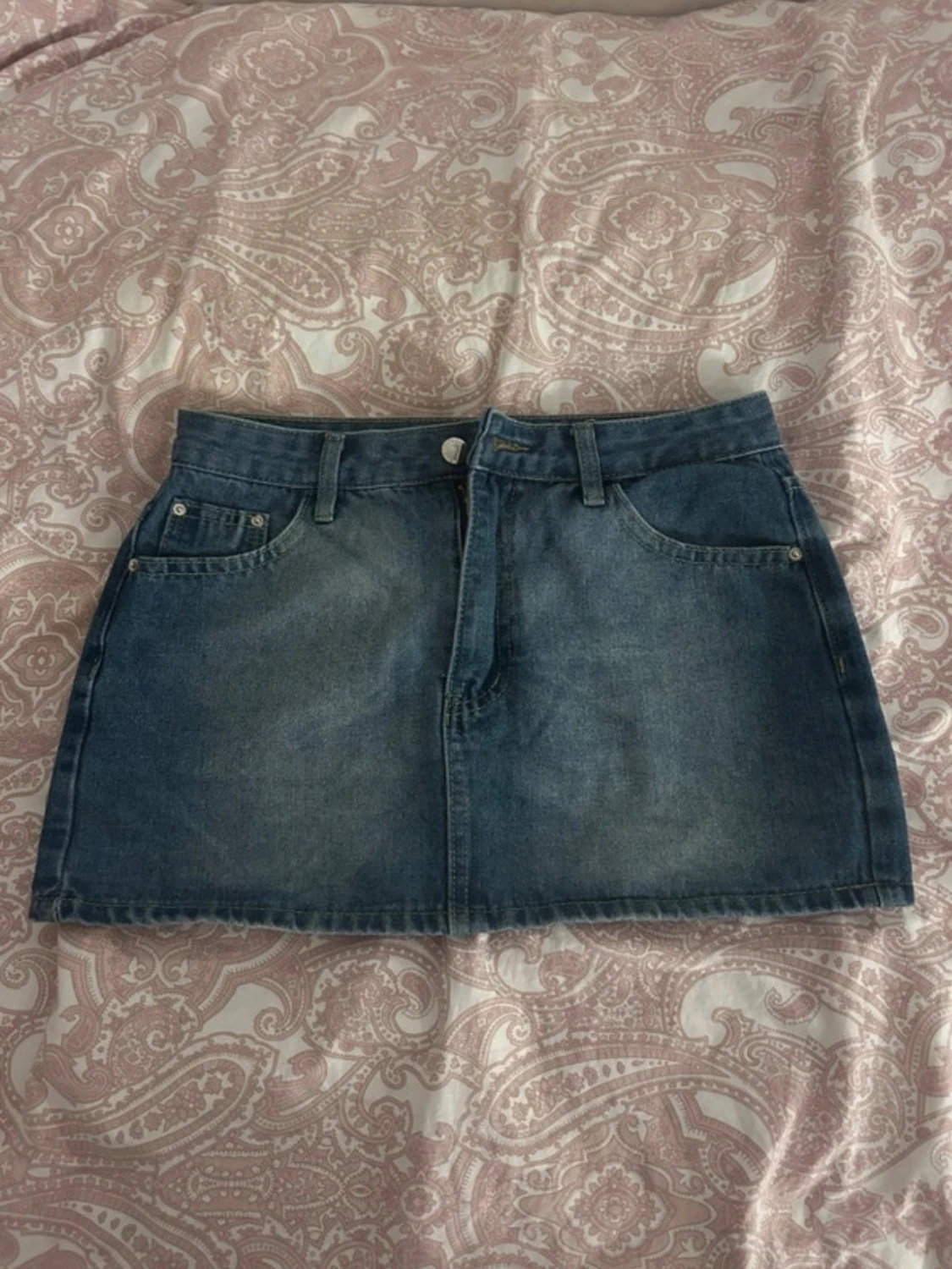 Blå jeanskjol med fickor - 1