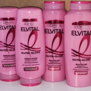 Elvital Nutri-Gloss XL  - L'Oréal Elvital Nutri-Gloss XL: shampoo 2 x 500ml, Balsam 2 x 400ml. Nya och oöppnade. Pris för 4 produkter.