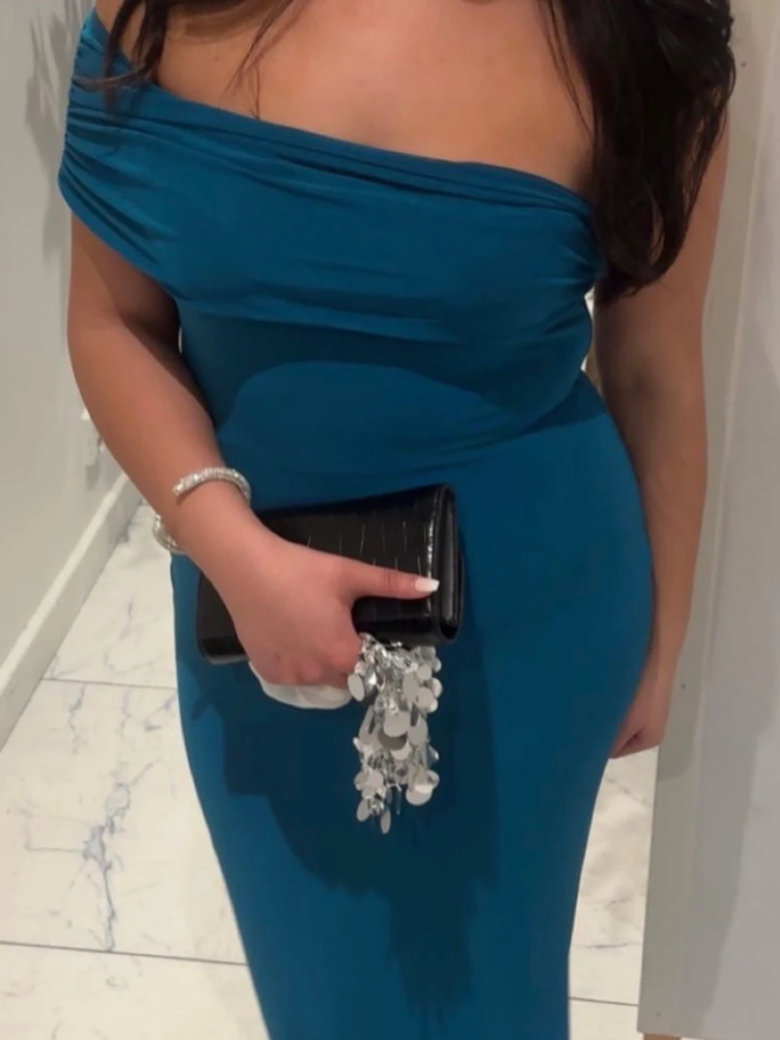 Blå Maxiklänning Enärmad  - 2