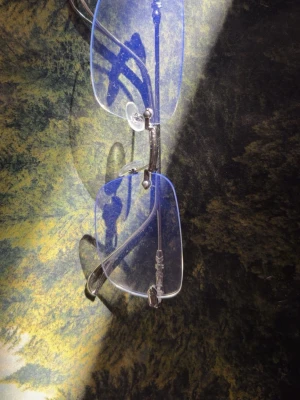 Blåtonade rektangulära solglasögon - (Priset kan diskuteras).                               Säljer 2 stycken stilrena solglasögon med rektangulära, blåtonade glas och tunna metallbågar. Glasögonen är utan ram runt glasen och har näskuddar för extra komfort. Perfekta för dig som gillar minimalistisk och modern design. 