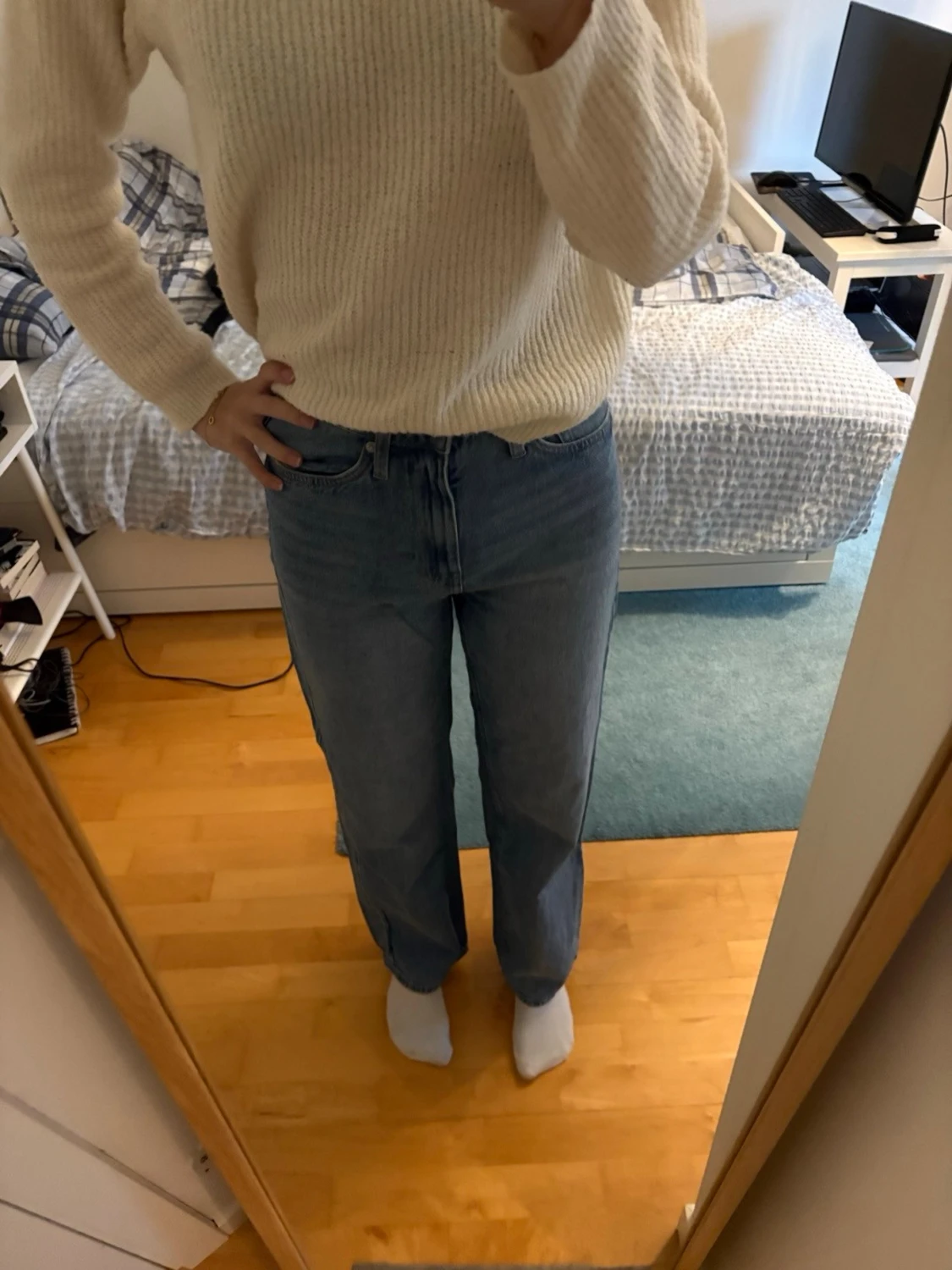 Blå raka jeans med hög midja