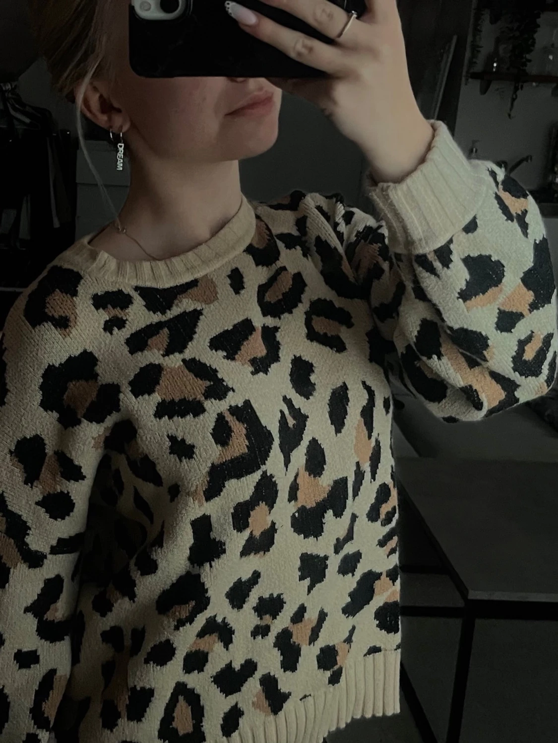 Leopardmönstrad stickad tröja  - 1