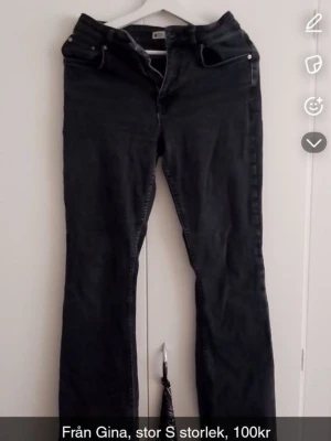 Svarta jeans från Gina Tricot - Säljer ett par svarta jeans från Gina Tricot i storlek S. Klassisk femficksmodell med smal passform och normal midja. Jeansen har dragkedja och knapp framtill samt bälteshällor. Perfekta till en avslappnad look.