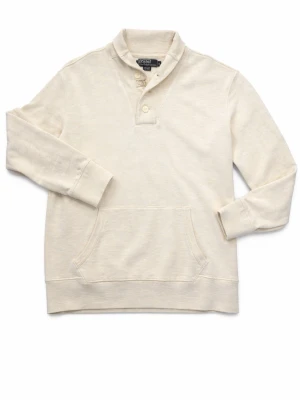 Beige hoodie från Polo Ralph Lauren - Snygg beige hoodie från Polo Ralph Lauren med knappar vid halsen och stor känguruficka framtill. Tillverkad i mjukt bomullsmaterial och har ribbade muddar vid ärmslut och nederkant. 