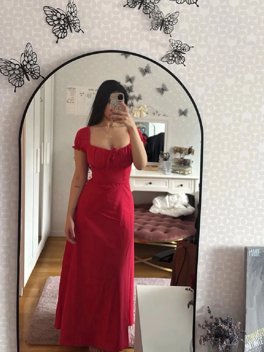 Röd långklänning med snörning - 2