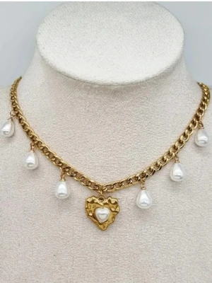 Handgjort halsband med pärlor  - Material-rostfritt stål, kedjetjocklek-6mm  #21