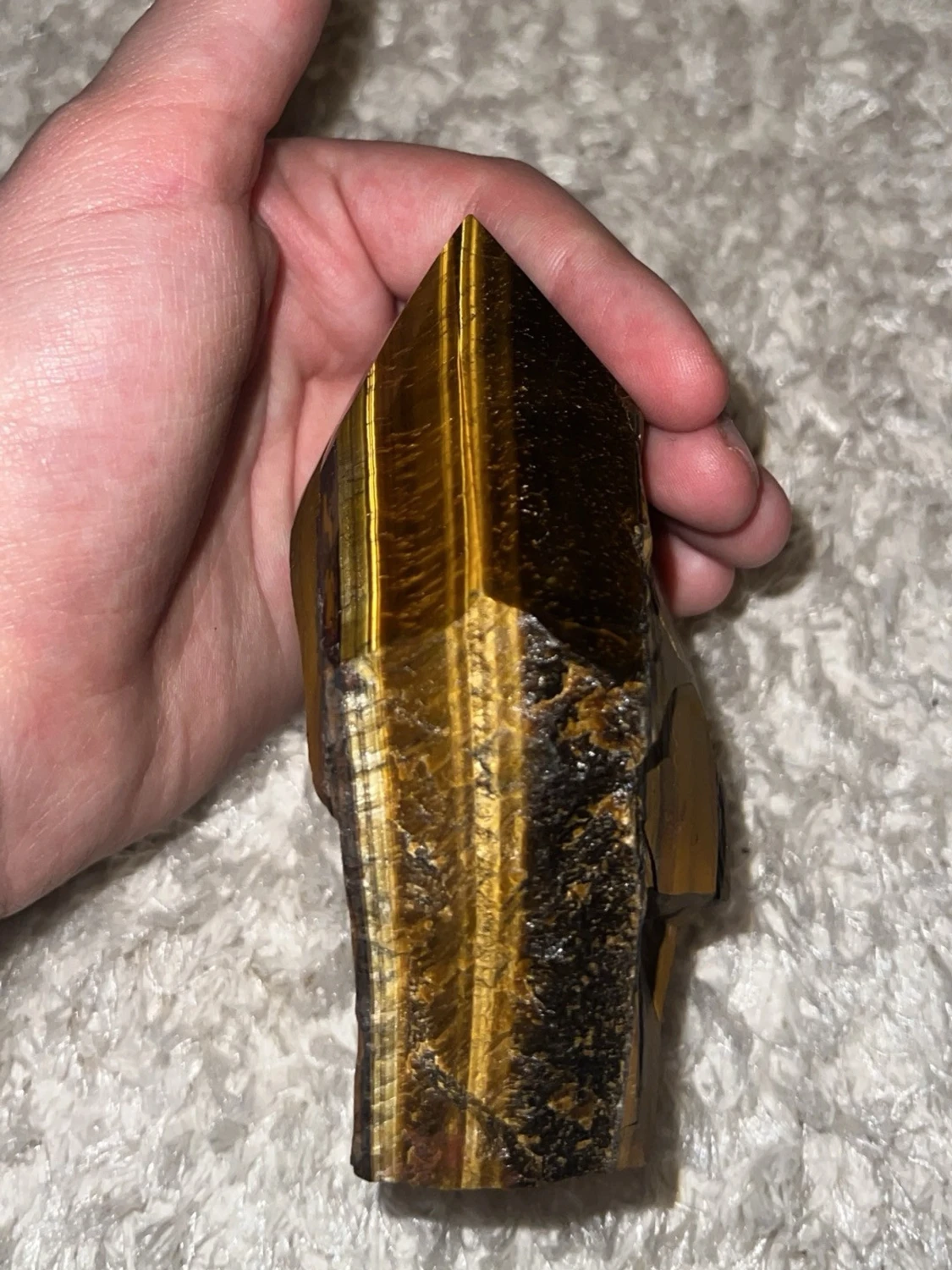 Stor polerad tigeröga kristallspets