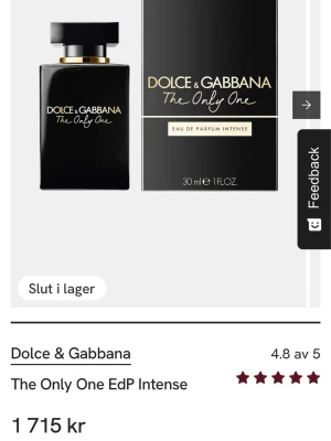 Dolce & Gabbana The Only One EdP 50ml - Lyxig parfym från Dolce & Gabbana, The Only One EdP Intense 50ml, i en elegant svart glasflaska med gulddetaljer. Doften är intensiv och exklusiv, perfekt för dig som vill sticka ut. Använd enbart några sprut. 