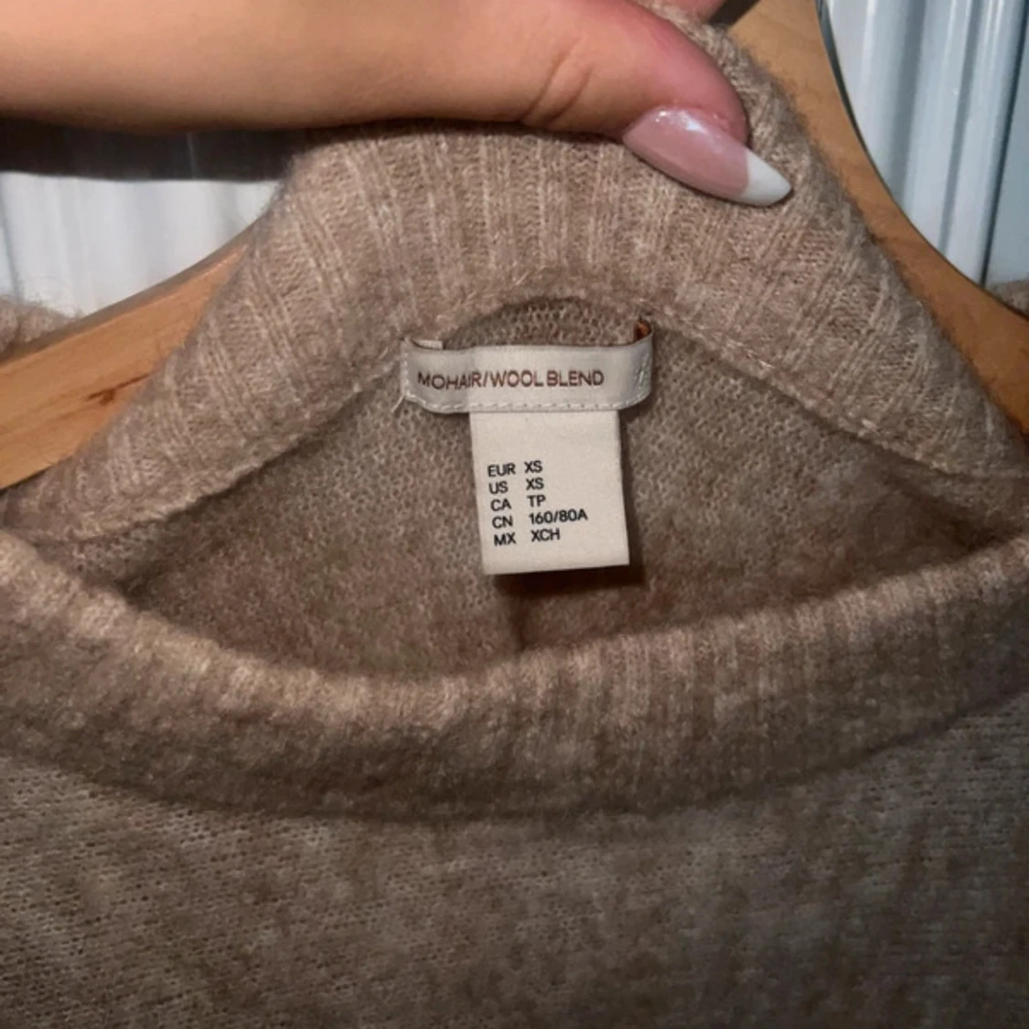Beige stickad tröja i mohair/ull XS - 1