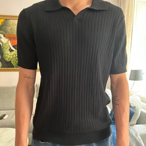 Massimo dutti knitted polo - Skön Massimo dutti knitted polo perfekt till sommaren    Storlek: L  Jag är 191 och väger 86 kg (sitter lite baggy på mig men tight runt armarna)
