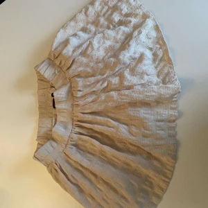 Beige kjol från Zara - Säljer en söt beige kjol från Zara med elastisk midja. Kjolen har en lätt rynkad design som ger en avslappnad look. Perfekt för varma dagar!