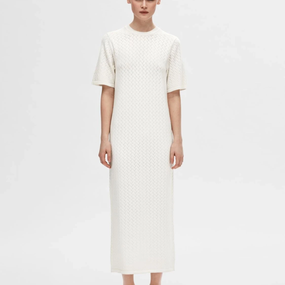 Vit stickad långklänning Selected Femme