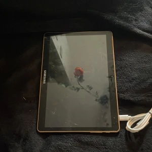 Surfplatta - Bilderna visar en Samsung Galaxy Tab surfplatta med laddningskabel och minneskort.  endast elektronik. Helt rensad och redo för att användas 