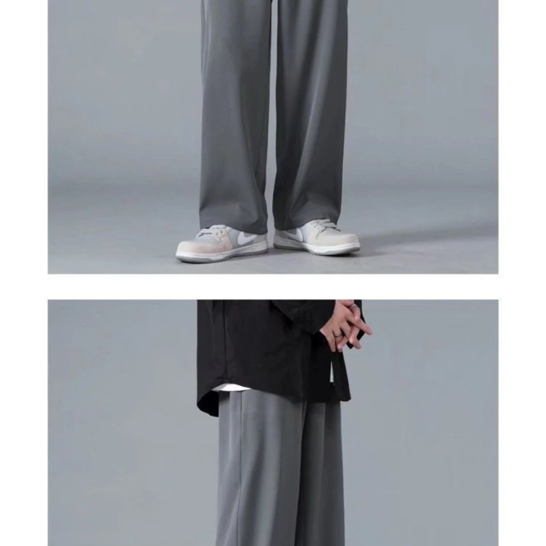 Grå wide mjukisbyxor med snörning