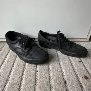 Svarta skinnskor från Hästen - Klassiska svarta skor från Hästen med snörning och rund tå. Skorna är tillverkade i skinn och har en platt sula som ger en stilren och tidlös look. Perfekta för dig som gillar enkel och clean stil.