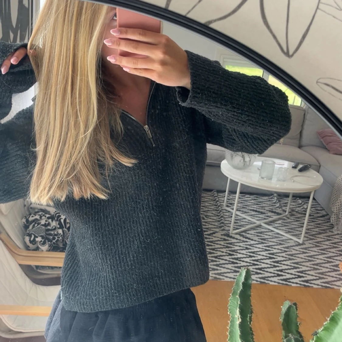 Mörkgrå stickad half zip-tröja BikBok - 2