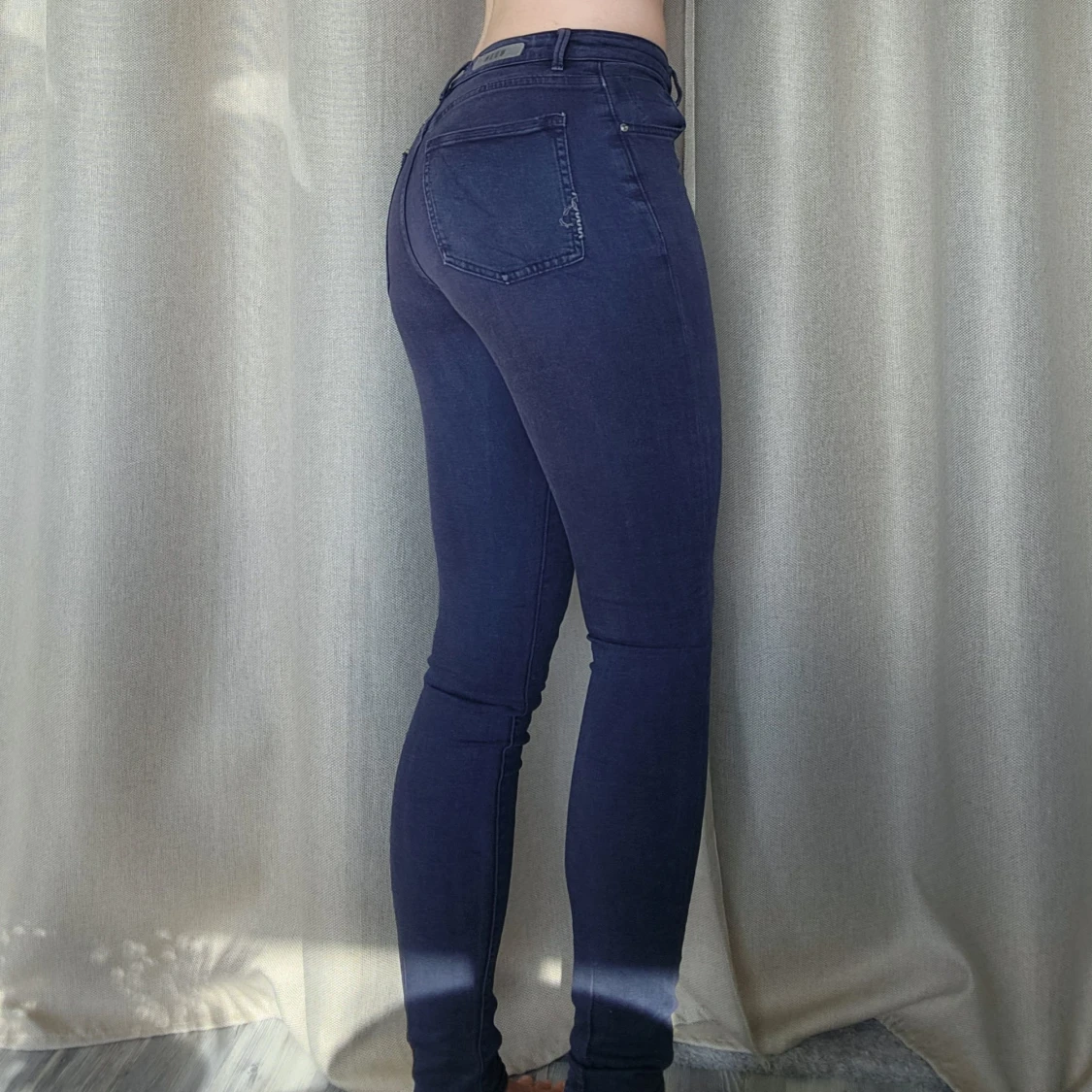 Mörkblå skinny jeans med hög midja - 1