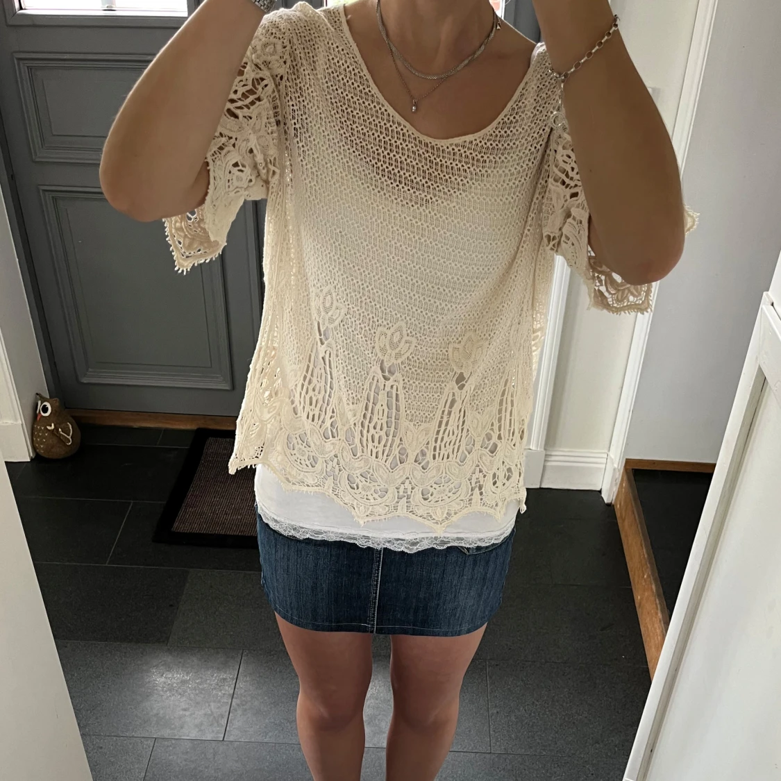 Beige stickad topp - 2