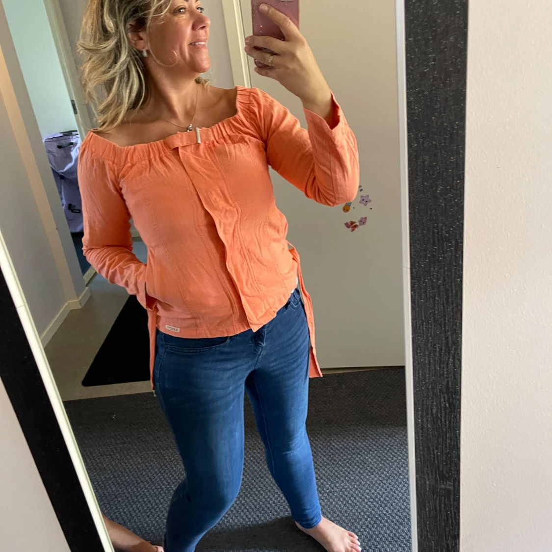 Persikofärgad omlottjacka med spänne - 3