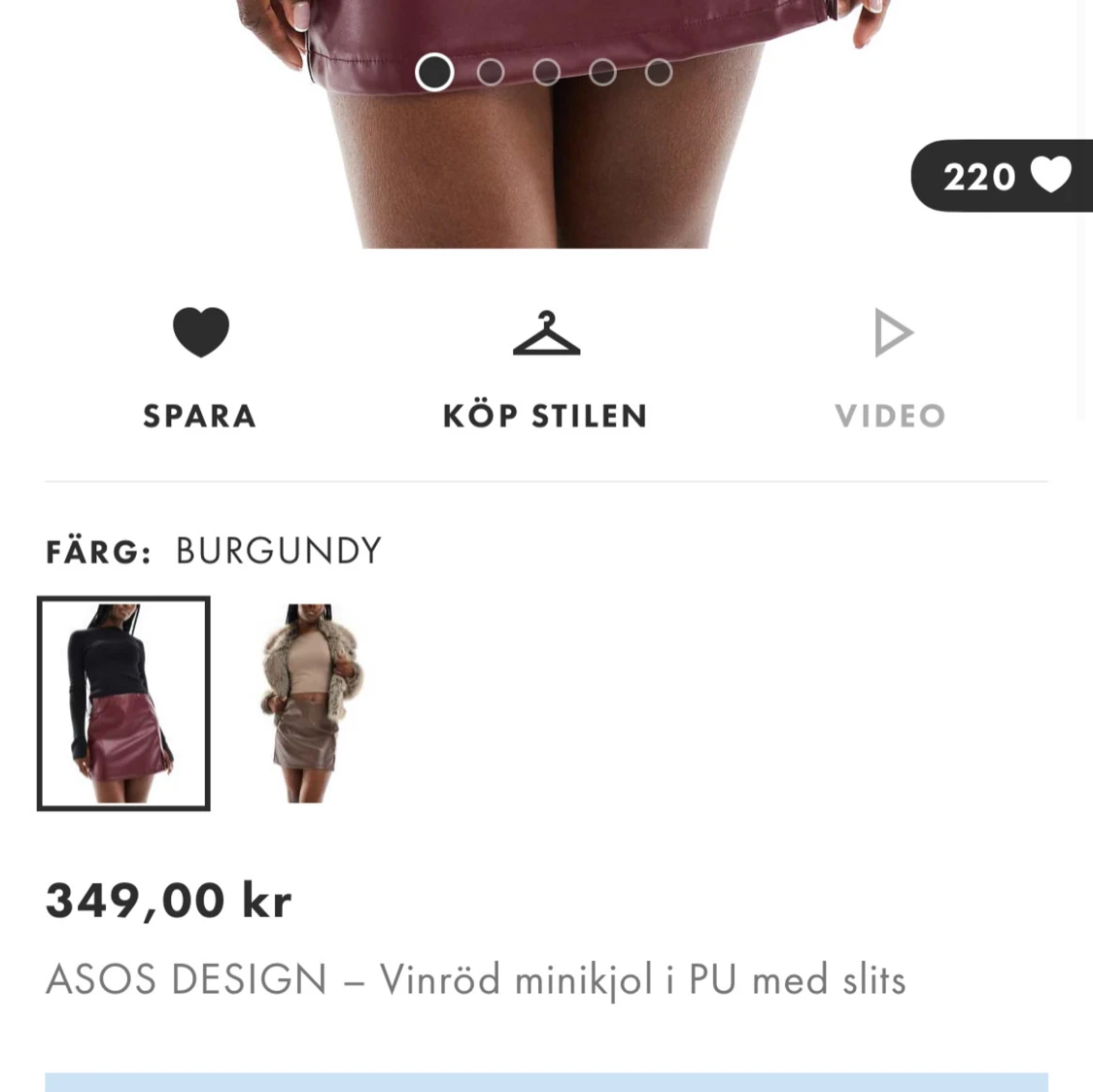 Vinröd/brun skinnkjol  - 4