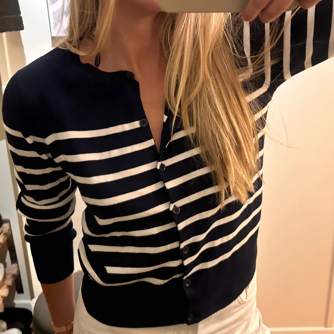 Marinblå randig kofta med knappar - 1