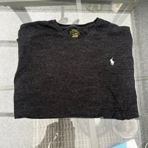 Mörkgrå t-shirt från Polo Ralph Lauren - (ÖPPEN FÖR BUD)  Superfin T-shirt från Polo Ralph Lauren i en snygg mörkgrå melerad färg. Vit broderad logga framtill, riktigt stilren och enkel att matcha. Skönt, mjukt material med lite stretch – perfekt till jeans, shorts eller under en skjorta.  Passar dig som gillar klassisk stil med en clean touch. I väldigt fint skick, inga fläckar eller hål.  Storlek: L Färg: Mörkgrå melerad Material: Mjuk bomullsblandning Skick: Väldigt bra 