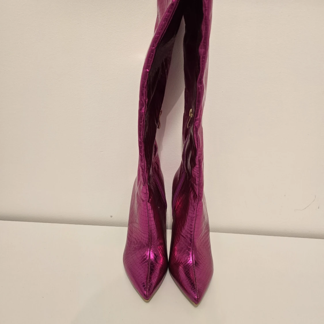 Metallic rosa stövlar med klack - 1