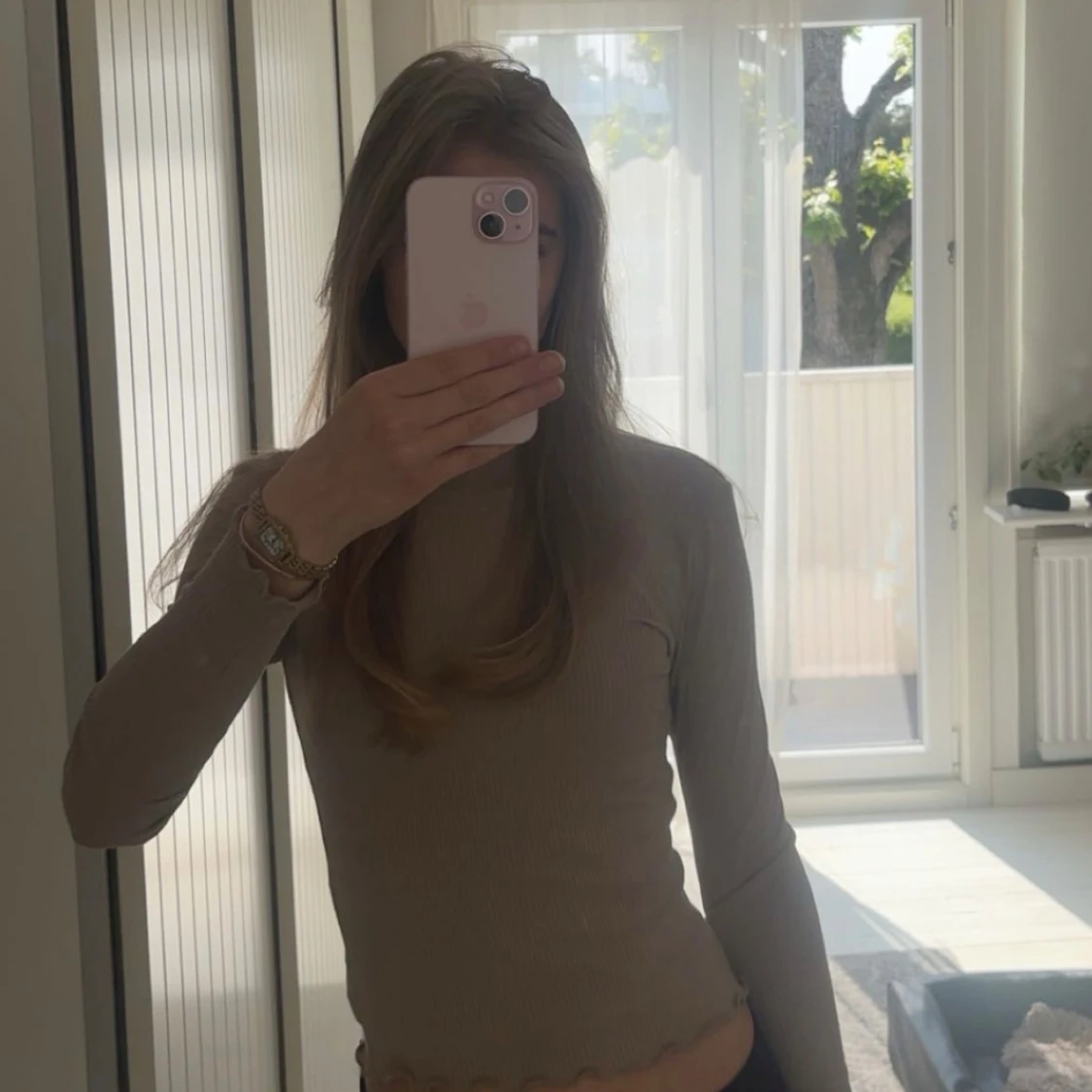 Beige ribbad tröja från BikBok