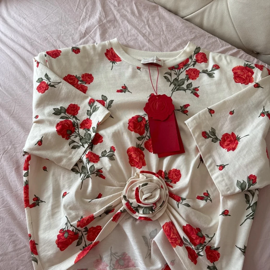 Vit blommig croppad topp med rosett Magda Butrym H&M - 2