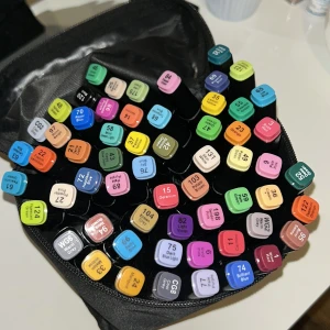 Set med pennor i olika färger - Ett stort set med pennor i många olika färger, perfekt för kreativa ritningar. Pennorna har tydliga färgmarkeringar på locken och kommer i ett praktiskt svart fodral med dragkedja.