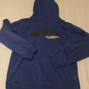 Blå hoodie från Hoodrich - Säljer en blå hoodie från Hoodrich i storlek XL (13-15 år). Tröjan har tryckt logga på bröstet och huva utan dragsko. Perfekt för en avslappnad och sportig stil.