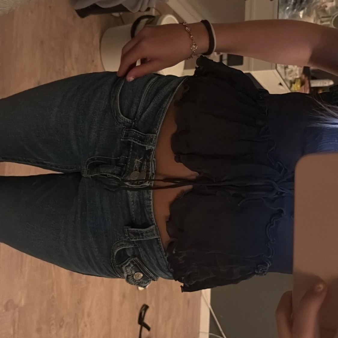 Blå lågmidjade bootcut jeans - 3