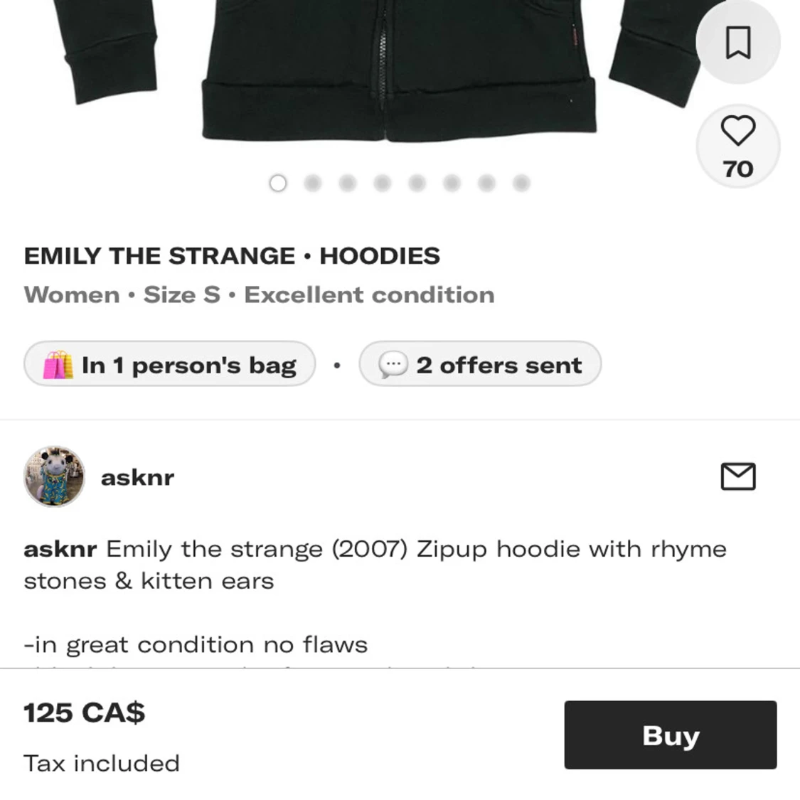 Svart hoodie med kattöron från Emily the Strange - 1