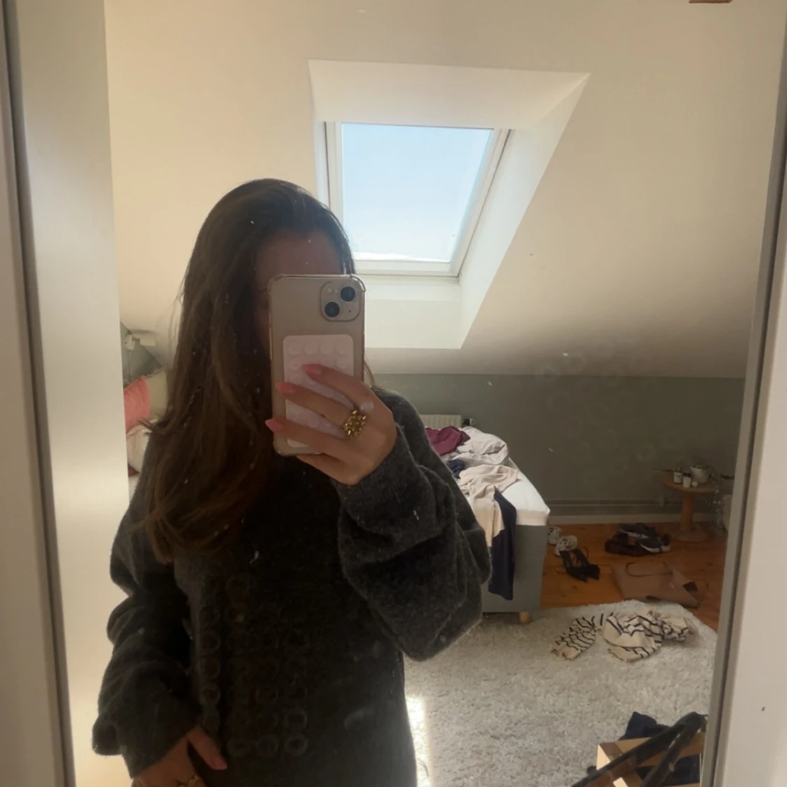 Mörkgrå oversized stickad tröja - 1