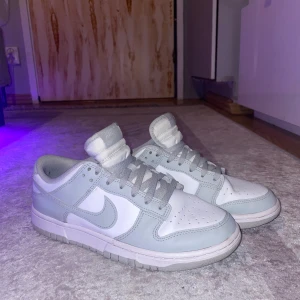Nike Dunk i grått och vitt - Säljer ett par stilrena Nike Dunk i grått och vitt. Skorna har en klassisk design med snörning och en bekväm passform. Perfekta för både vardag och träning. Använt fåtal gånger 