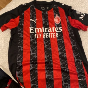 AC Milan Leão 10 Puma matchtröja - AC Milan matchtröja med Leão 10 på ryggen. Klassiska röda och svarta ränder med subtilt mönster, broderat klubbmärke och Puma-logga. Emirates Fly Better som sponsortryck. Tillverkad i lätt och ventilerande DryCell-material, perfekt för fotbollsplanen.