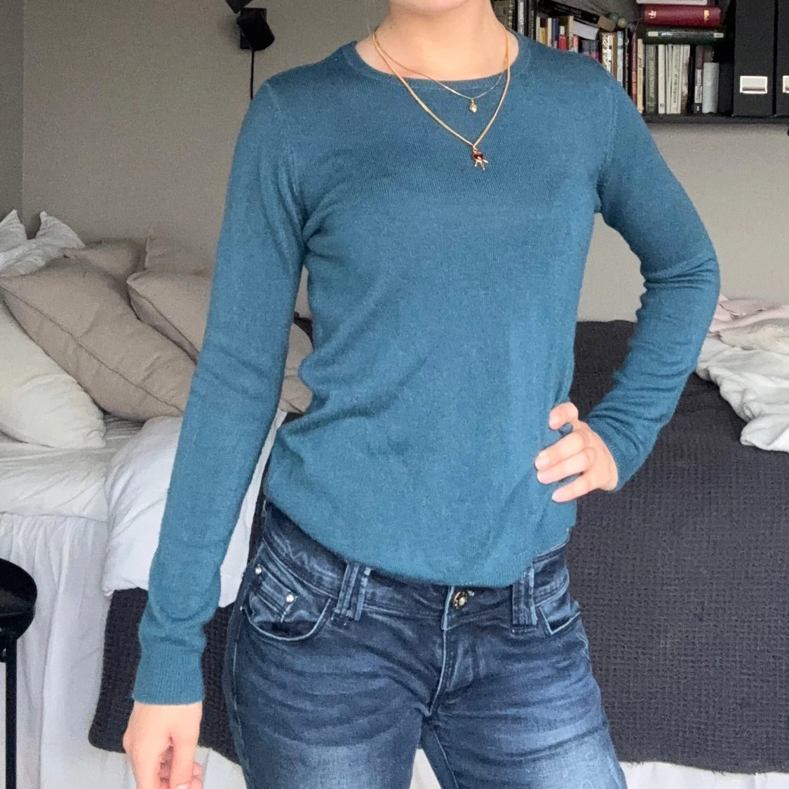 Blå långärmad stickad tröja - 1