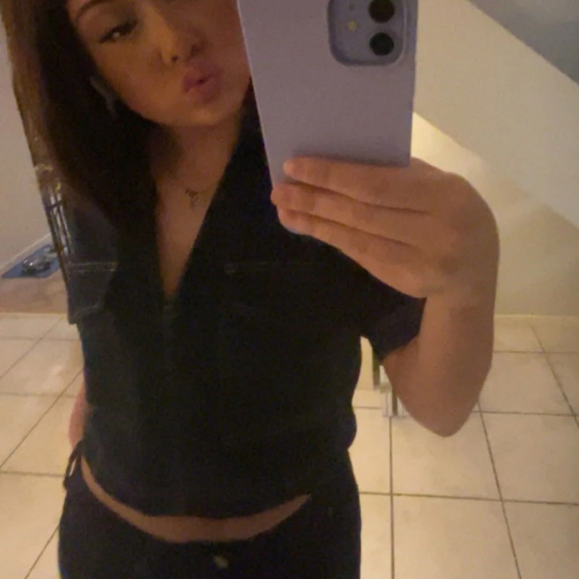 Mörkblå croppad jeansjacka från Zara - 1