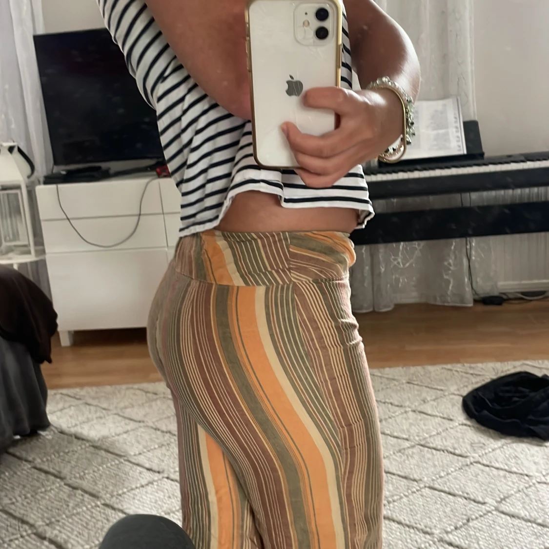 Randiga linnebyxor från mango - 1