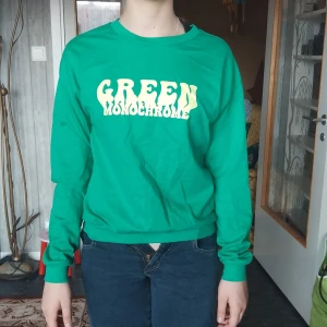 Grön sweatshirt från Destination - Cool grön sweatshirt från Destination med trycket 'GREEN MONOCHROME' i vitt framtill. Tröjan har rund hals, långa ärmar och är gjord i mjuk bomull. Perfekt för dig som gillar färg och vill sticka ut lite extra.