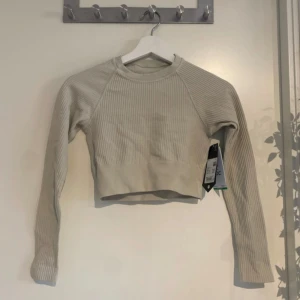 Beige ribbad croppad tränings tröja från SOC - Säljer en beige ribbad croppad tränings tröja från SOC. Tröjan har lång ärm och rund halsringning, perfekt för en stilren och enkel look. Materialet är stretchigt och sitter tight mot kroppen. Passar dig som gillar sportig och modern stil. Storlek xs/s nypris 400kr