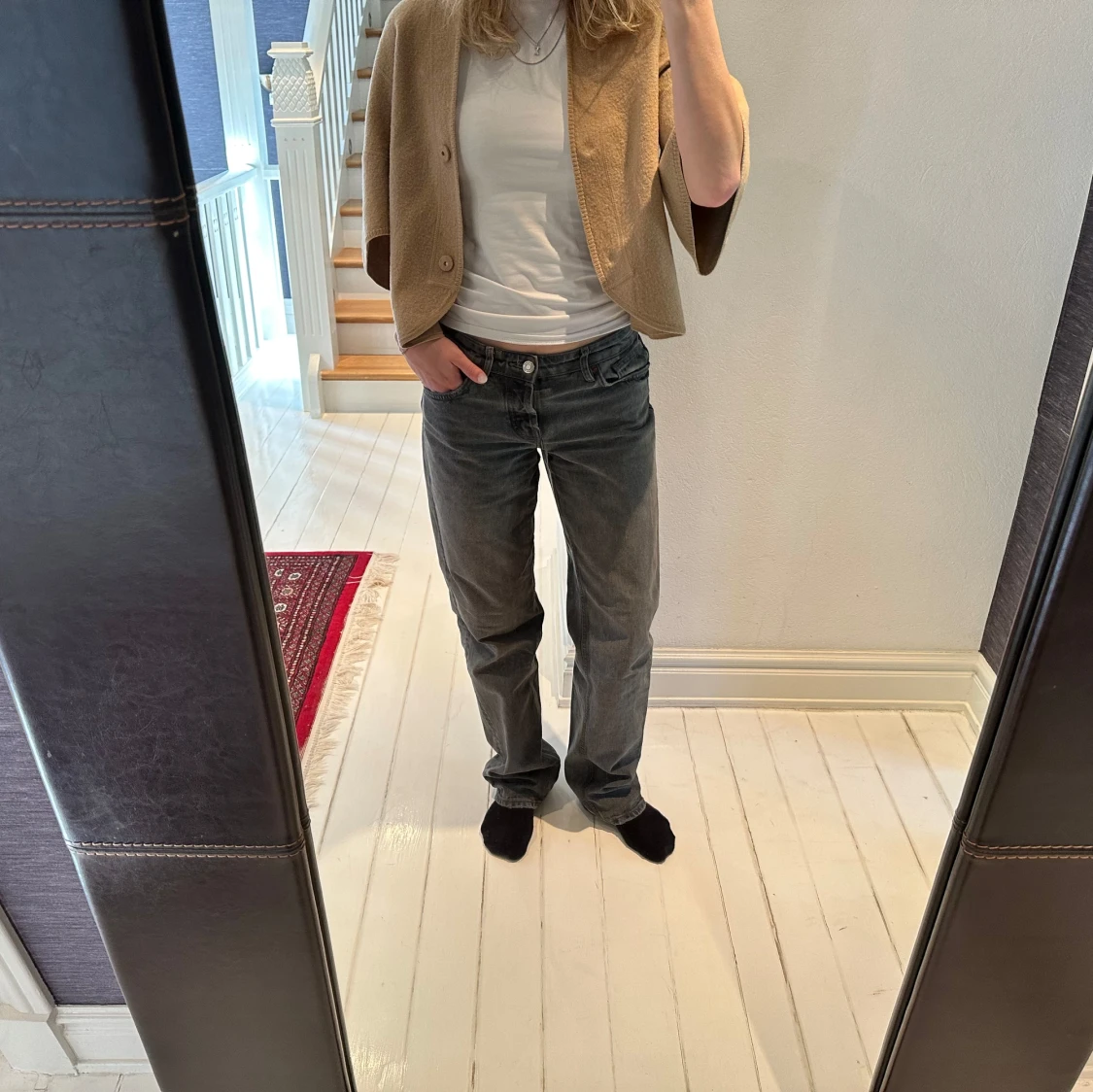 Grå Lågmidjade raka jeans